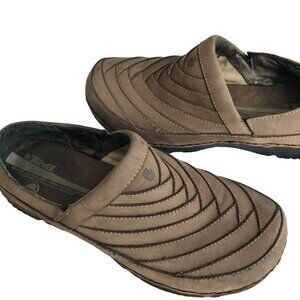 Teva Vaana Shoes Brown Womens Size 8 Slip On Leather Clogs Herringbone 6399